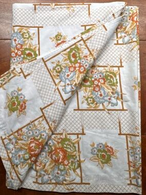 Vintage Twin Flat Sheet Retro Floral Lattice Print Cottagecore Grandmillennial